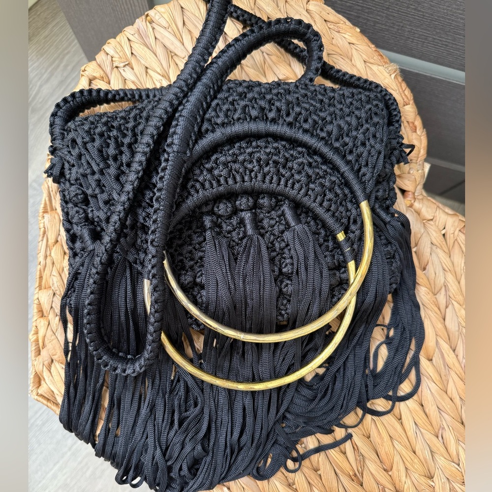 Cleobella Black Woven Bag with Gold Accents - Picture 12 of 14